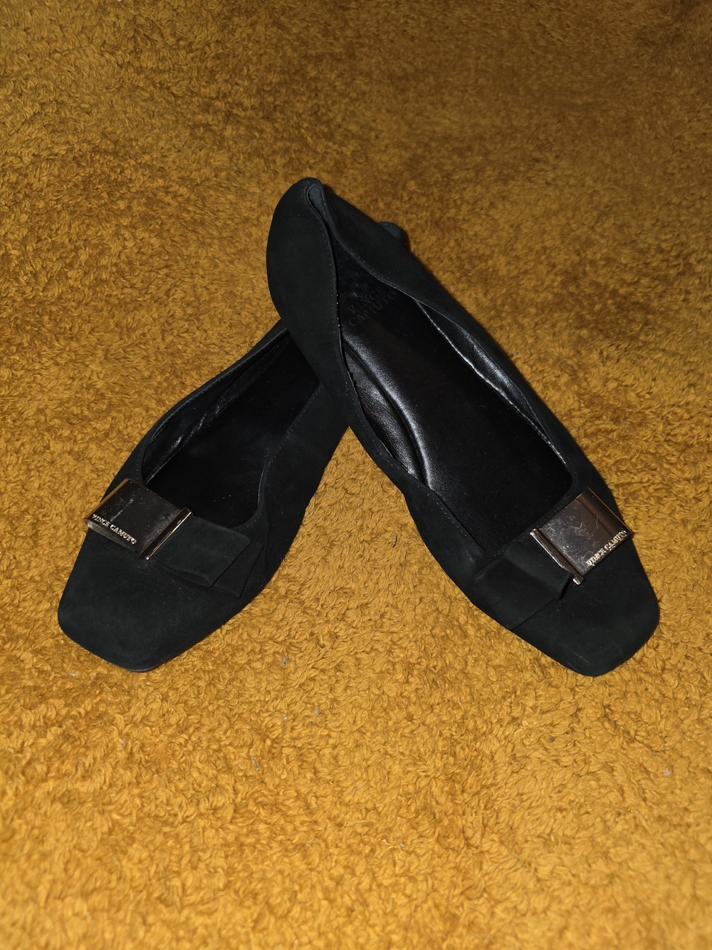 Vince Camuto "Veriyla" Black Suede Square Toe Buckle Flats – Size 8M